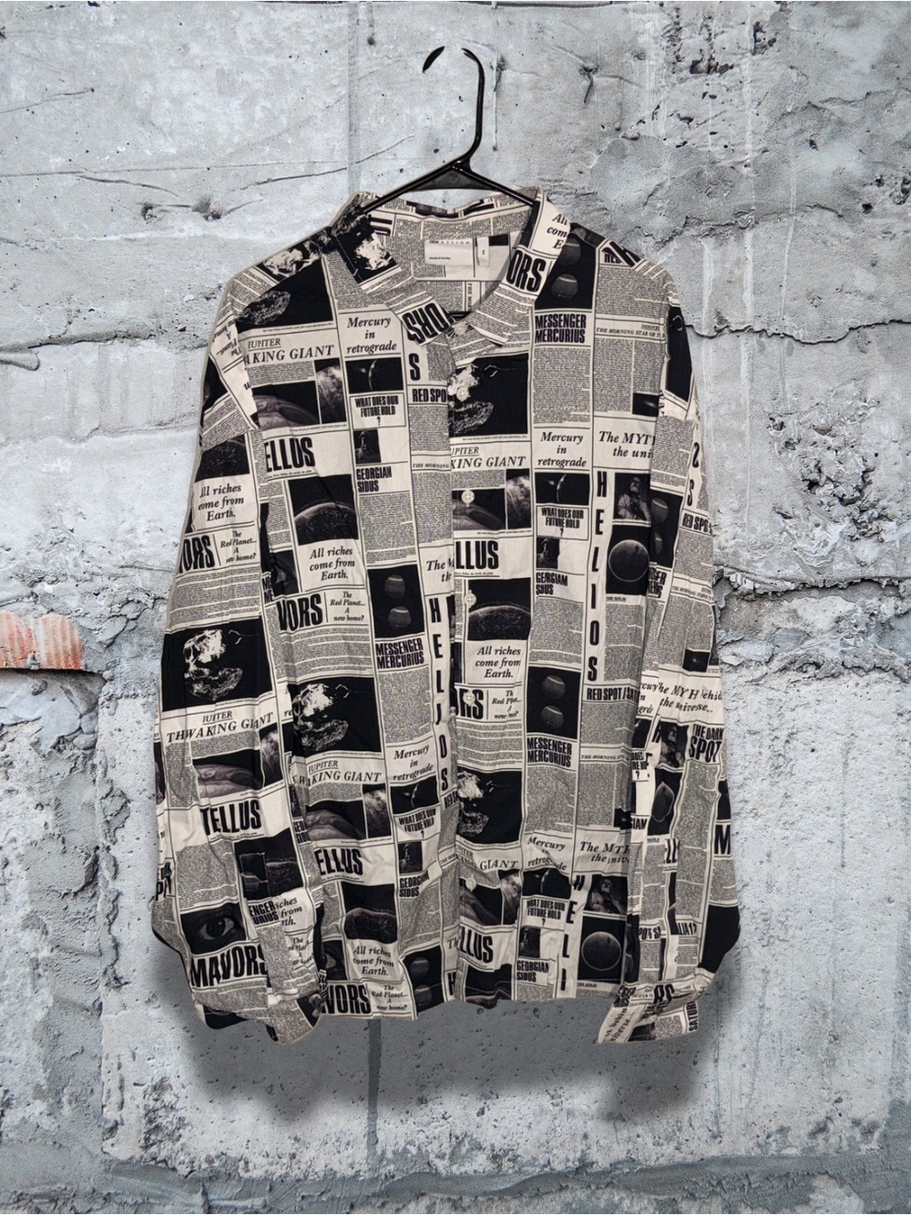 Newspaper Print Button Up Shirt